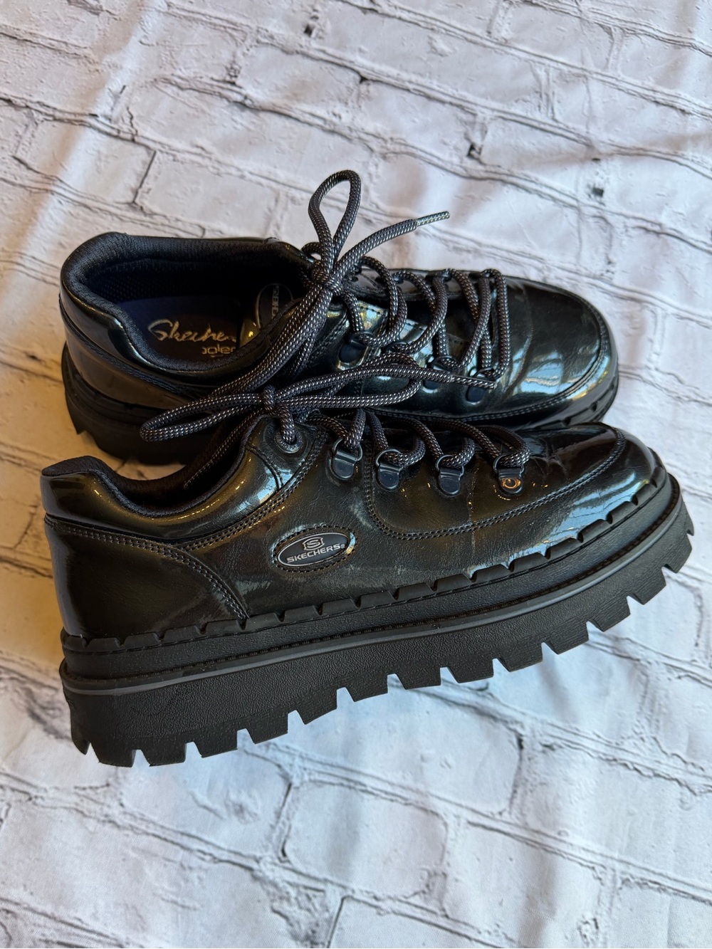Skechers Jammers Cool Block Shoes Womens Chunky Platform Black Patent Lug 10